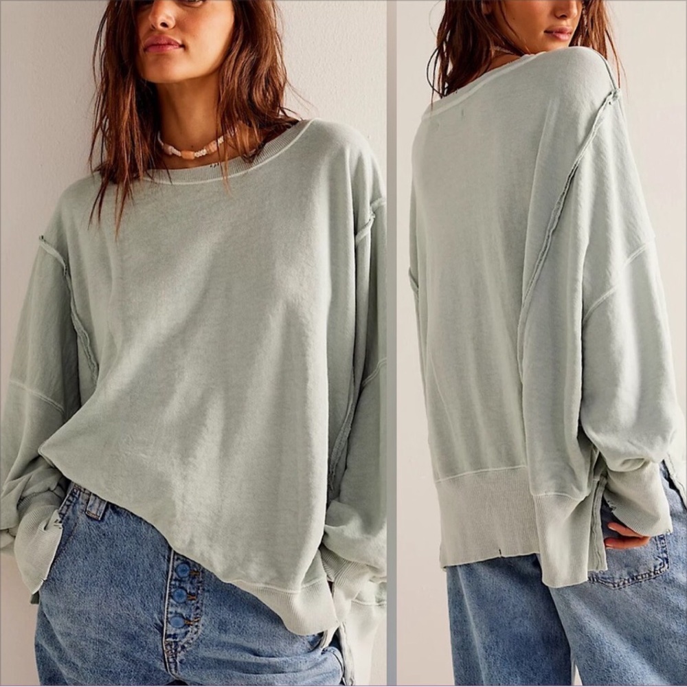013. Free People Camden Oversized Sweatshirt In Blue Opal. NWOT! Sz M & L